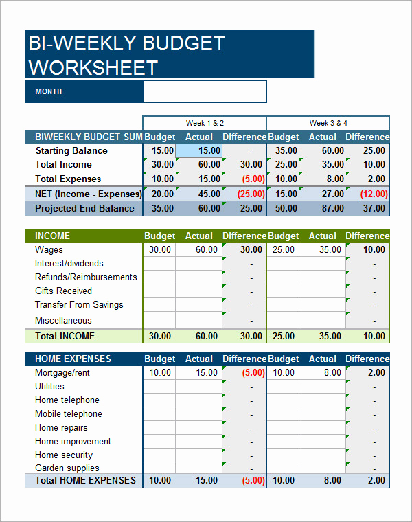 Daily Budget Template Excel Fresh 26 Free Bi Weekly Bud Templates Ms Fice Documents