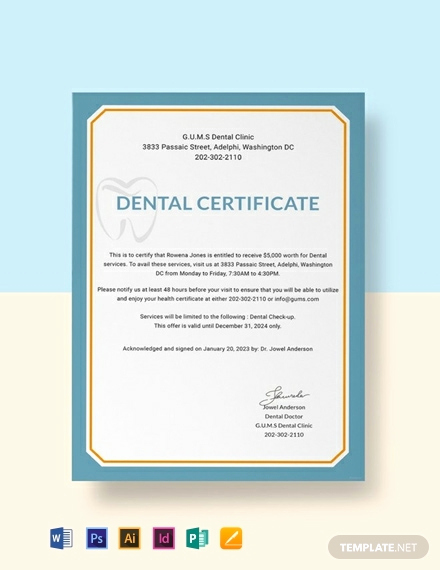 Dental Gift Certificate Template Elegant 18 Free Medical Certificate Templates Word