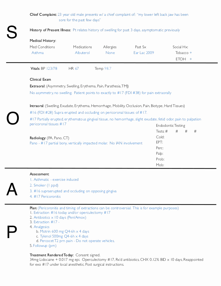 Dental Treatment Notes Template Fresh soap Notes Dentistry Example