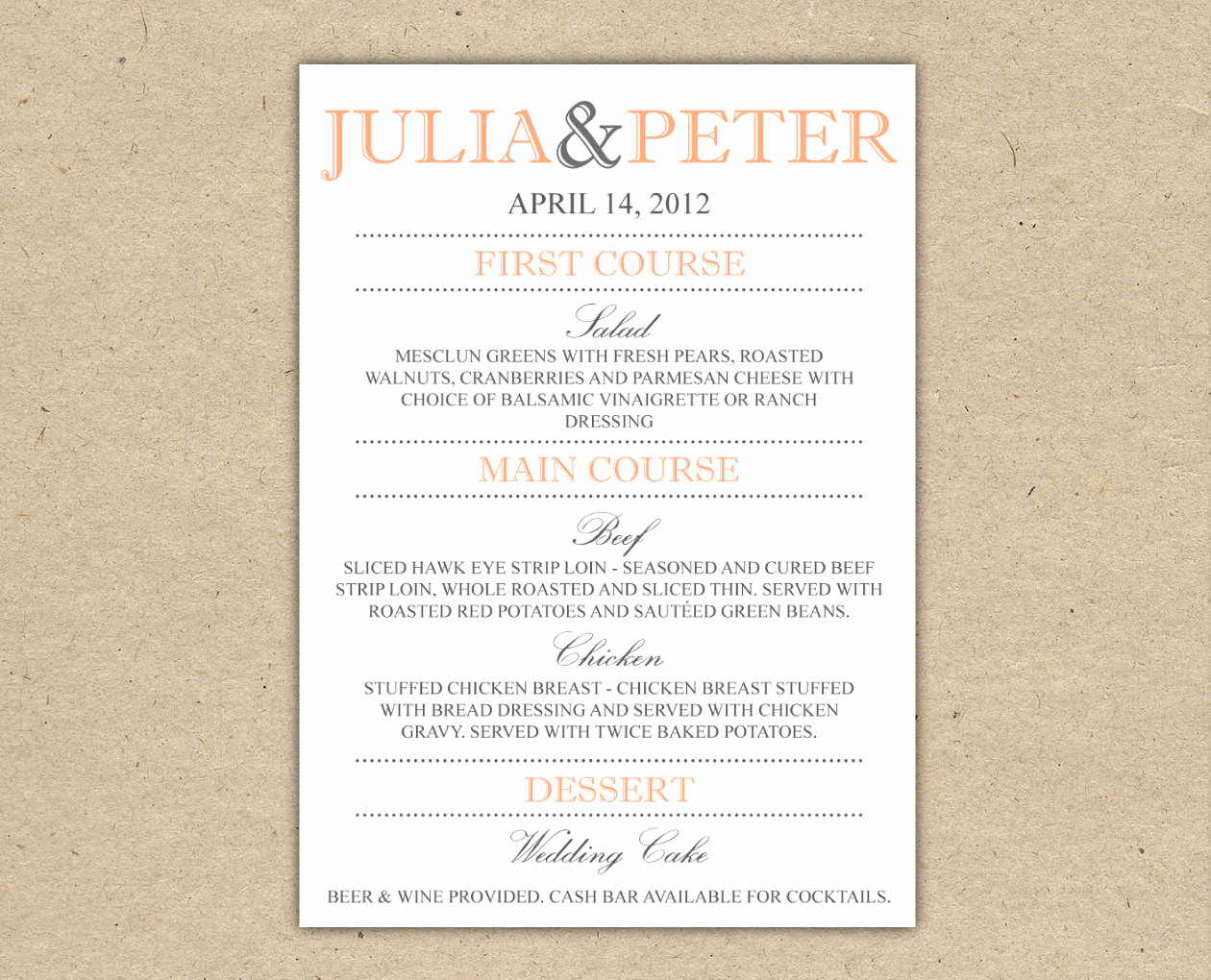 Dinner Menu Template Free Awesome Items Similar to Wedding Menu Dinner Custom Wedding