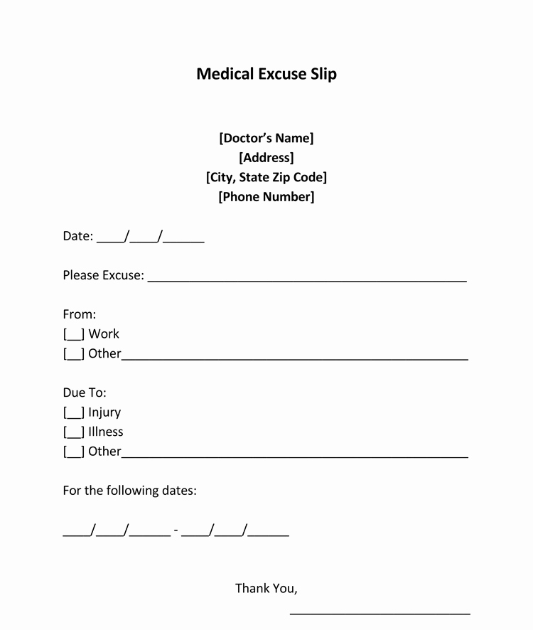 Doctor Excuse Note Template Luxury 36 Free Fill In Blank Doctors Note Templates for Work