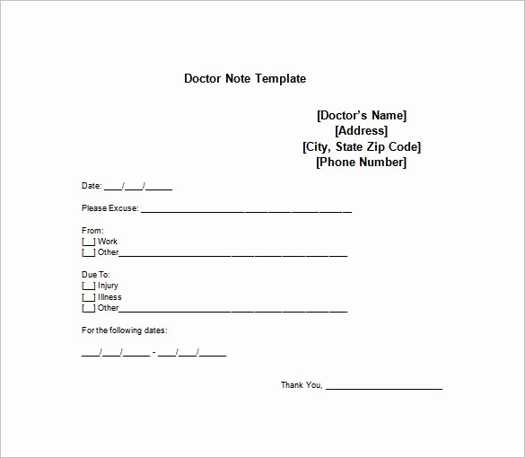 Doctor Note Template for Work Awesome Doctor Note Templates for Work – 8 Free Word Excel Pdf