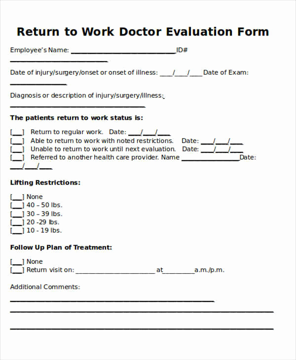 Doctor Note Template for Work Elegant Return to Work Doctors Note Template