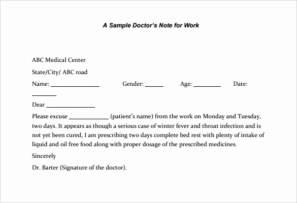 Doctor Note Template for Work Lovely 22 Doctors Note Templates Free Sample Example format