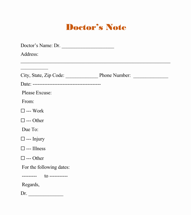 Doctor Note Template Pdf Best Of 36 Free Fill In Blank Doctors Note Templates for Work