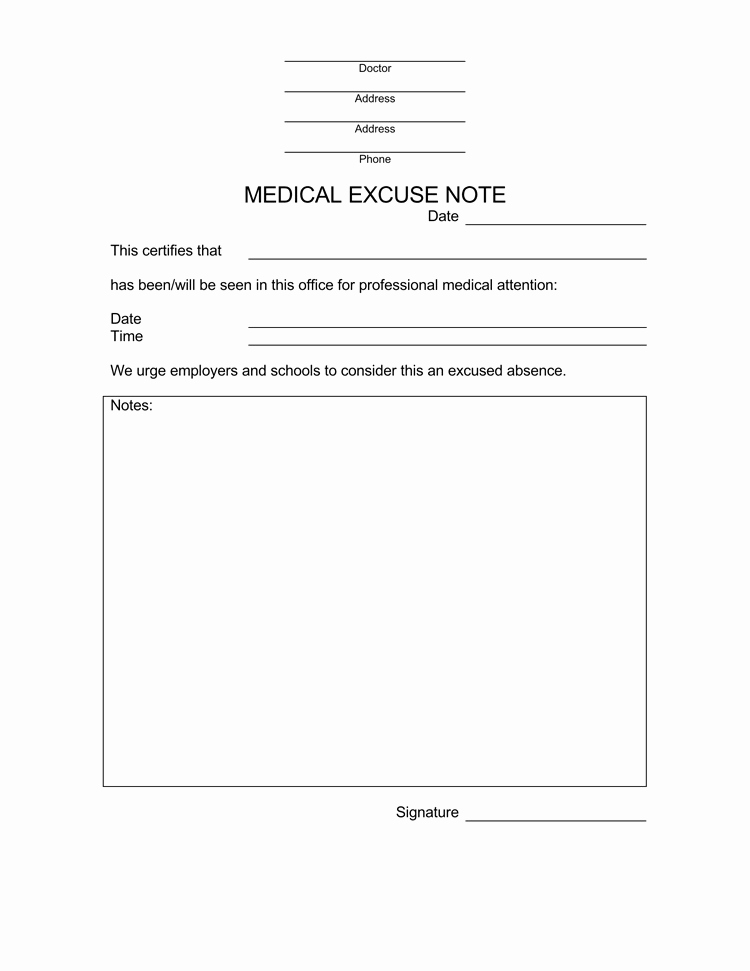 Doctors Note for School Template Beautiful 36 Free Fill In Blank Doctors Note Templates for Work