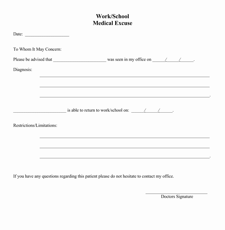 Doctors Note for School Template Lovely 36 Free Fill In Blank Doctors Note Templates for Work
