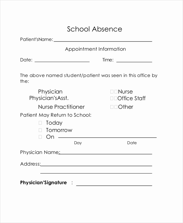 Doctors Note for School Template Lovely Doctor Note for School Absence – Emmamcintyrephotography