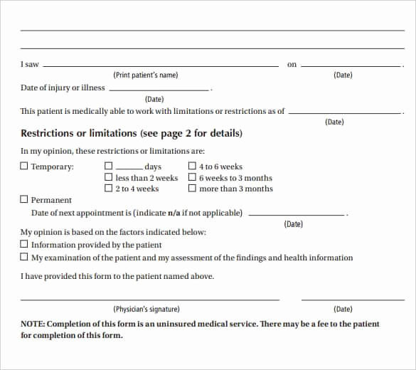 Doctors Note for Work Template Beautiful 6 Printable Doctor S Note for Work Templates Pdf Word