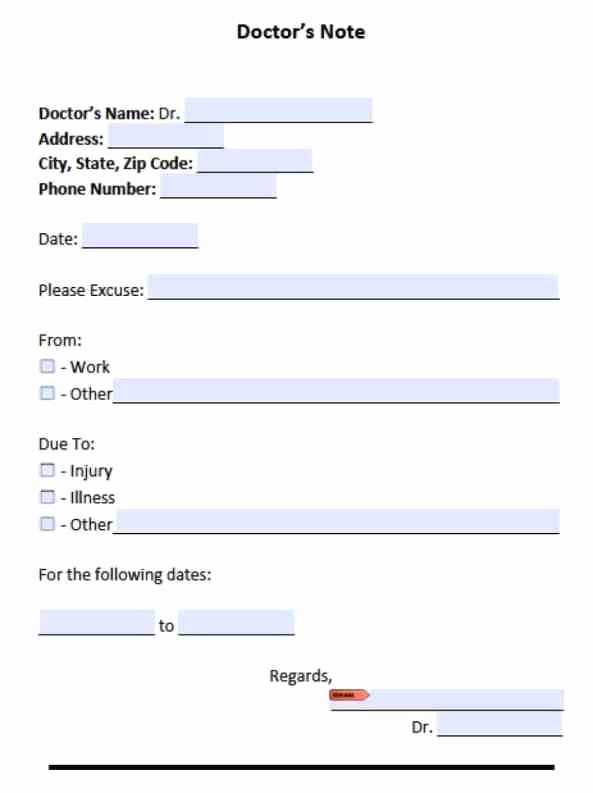 Doctors Note for Work Template Fresh 4 Free Doctors Note for Work Templates Word Excel