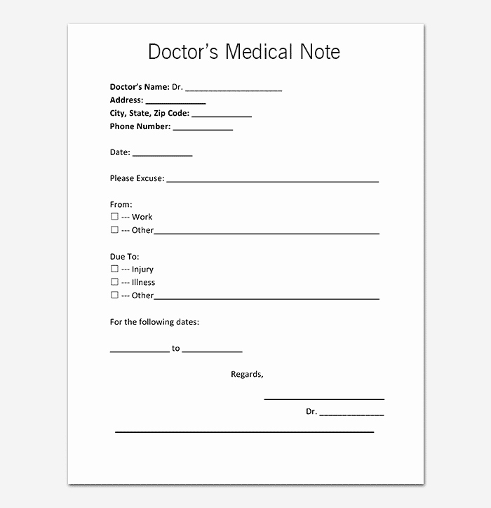 Doctors Note for Work Template Fresh Medical Note Template 30 Doctor Note Samples