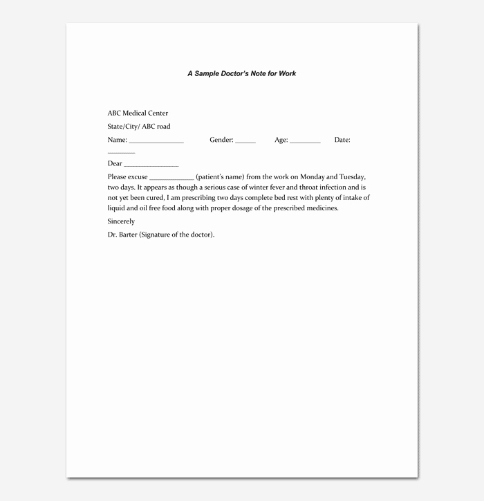 Doctors Note for Work Template Unique Doctors Note Template 7 Fillable Notes for Word &amp; Pdf