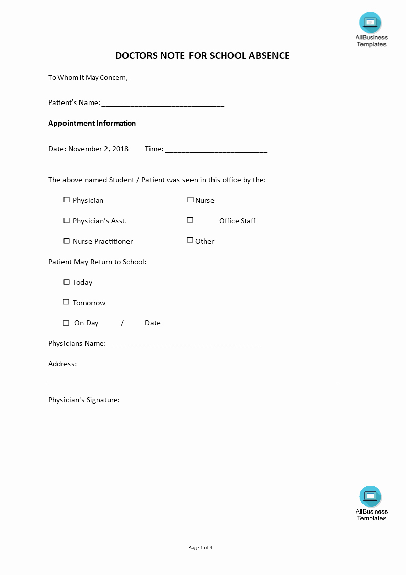 Doctors Notes for School Template New Doctors Note for School Absence Template