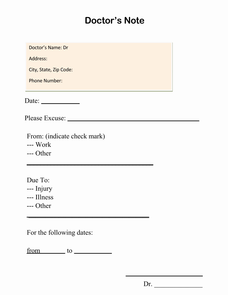 Doctors Notes for Work Template Inspirational 36 Free Fill In Blank Doctors Note Templates for Work