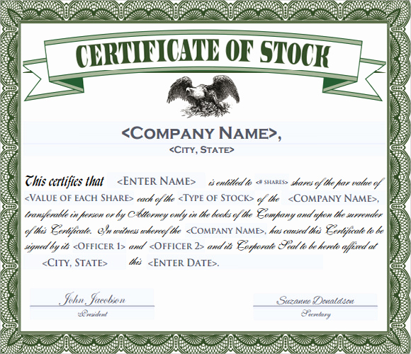 stock certificate template