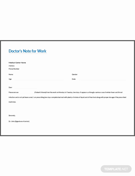Dr Notes for Work Template New Doctor’s Excuse Note Template Download 53 Notes In Word