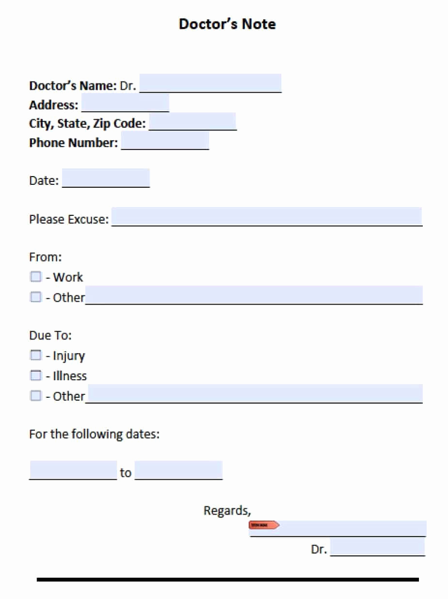 Drs Excuse Note Template Fresh 4 Free Doctors Note for Work Templates Word Excel