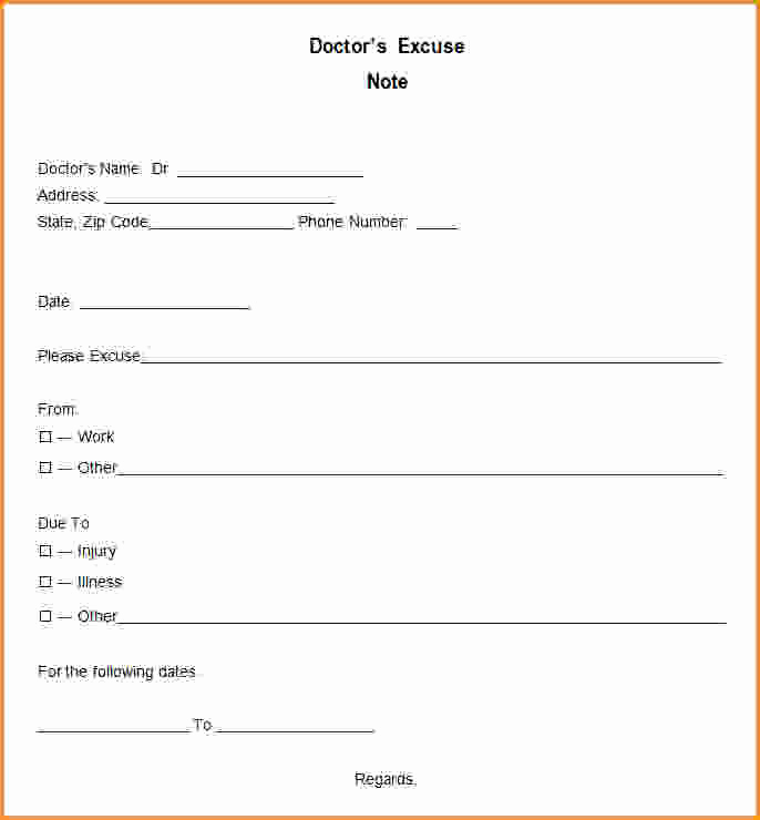 Drs Excuse Note Template New Free Printable Doctors Excuse for Work