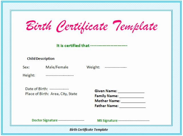 Editable Birth Certificate Template Fresh 5 Birth Certificate Templates Excel Pdf formats