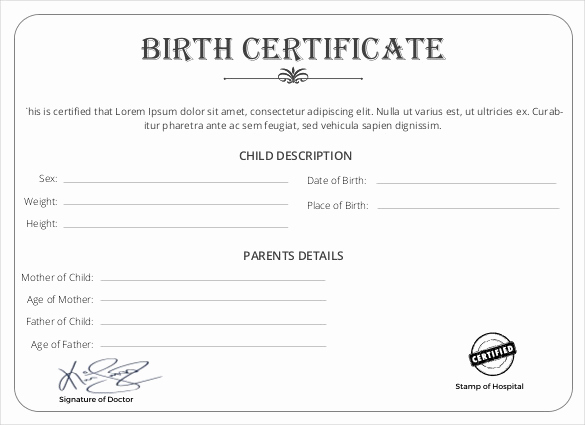 Editable Birth Certificate Template Fresh Certificate Templates