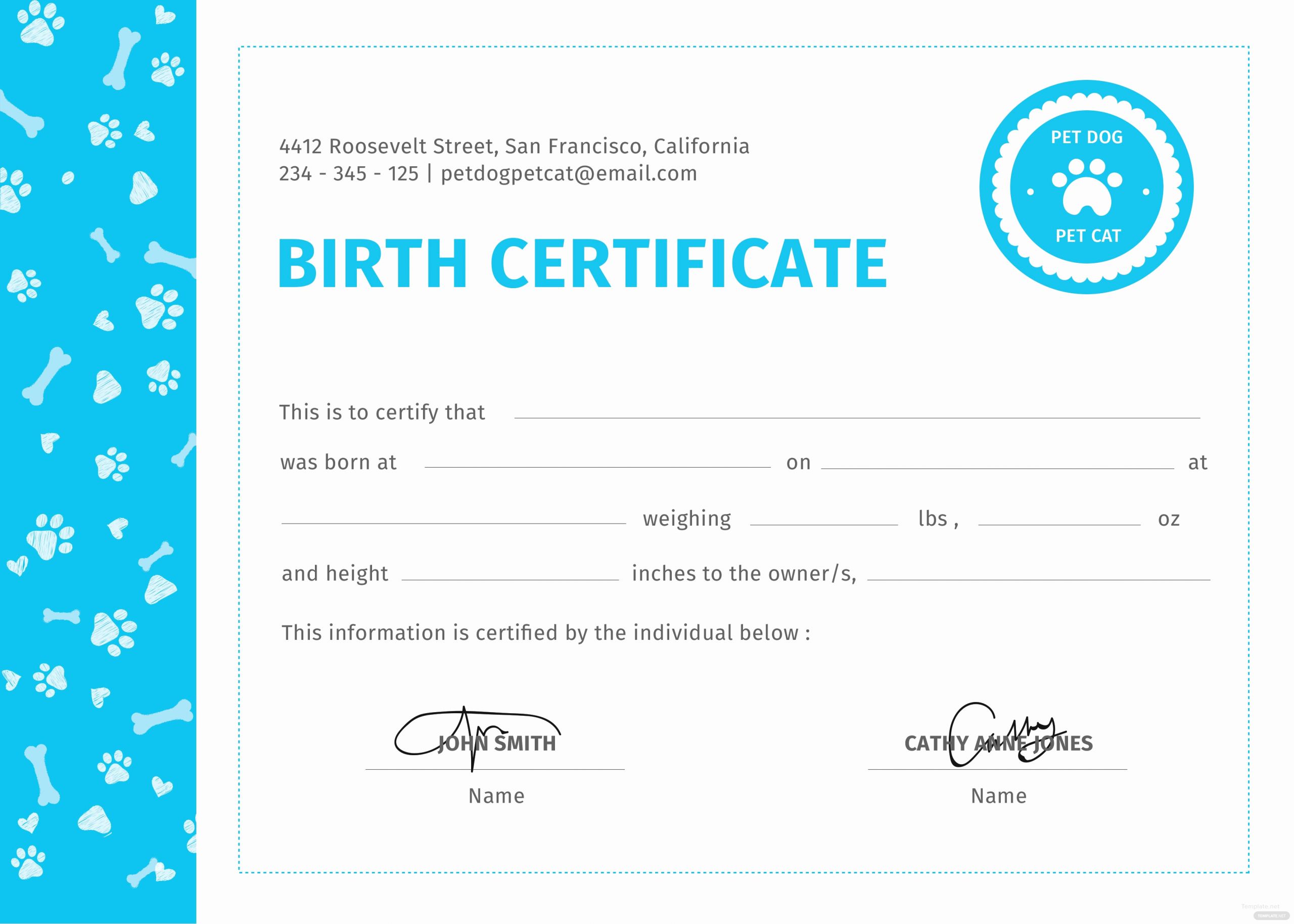 Editable Birth Certificate Template Fresh Free Pet Birth Certificate Template In Psd Ms Word