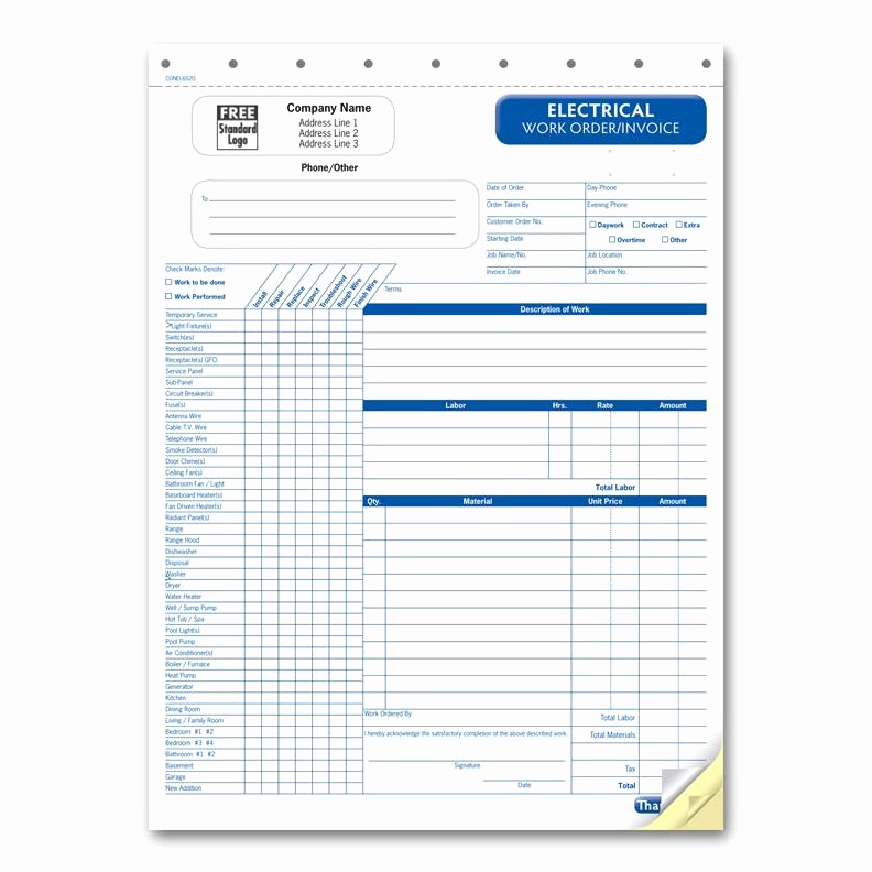 Electrical Contractor Invoice Template Awesome Electrical Work order Invoice forms and Receipt Printing