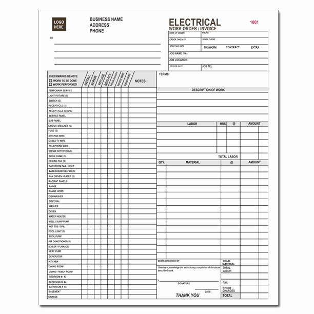 Electrical Contractor Invoice Template Lovely Electrical Work order Invoice forms and Receipt Printing