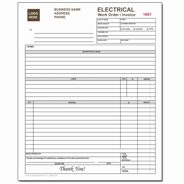 Electrical Contractor Invoice Template Luxury Electrical Contractor forms Custom Carbonless orders