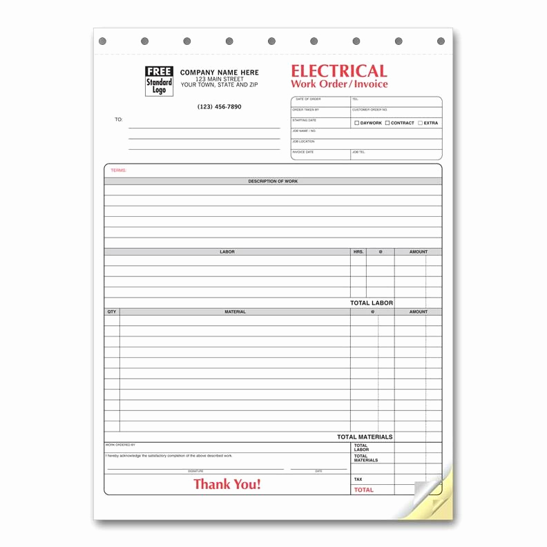Electrical Contractor Invoice Template Unique Electrical Contractor forms Custom Carbonless orders