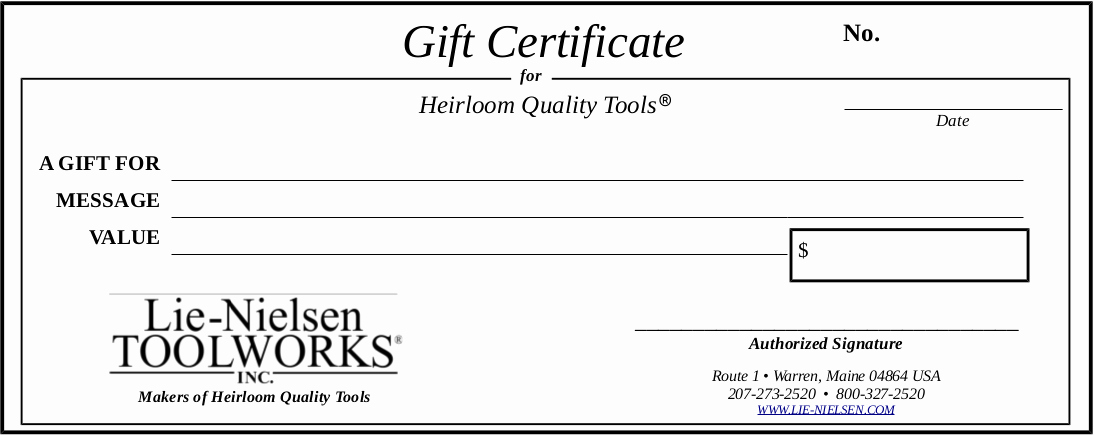 Email Gift Certificate Template New Email Gift Certificate Lie Nielsen toolworks