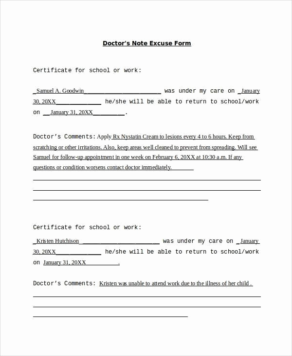Emergency Room Doctor Note Template New Doctors Note Excuse form