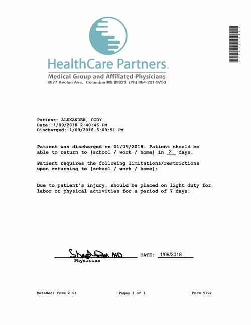 Emergency Room Doctor Note Template Unique Medical Note Doctor Hmo Clinic Fake Excuse