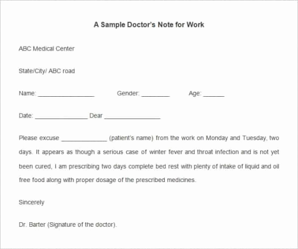 Emergency Room Note Template Lovely Fake Doctors Note Template for Work or School Pdf