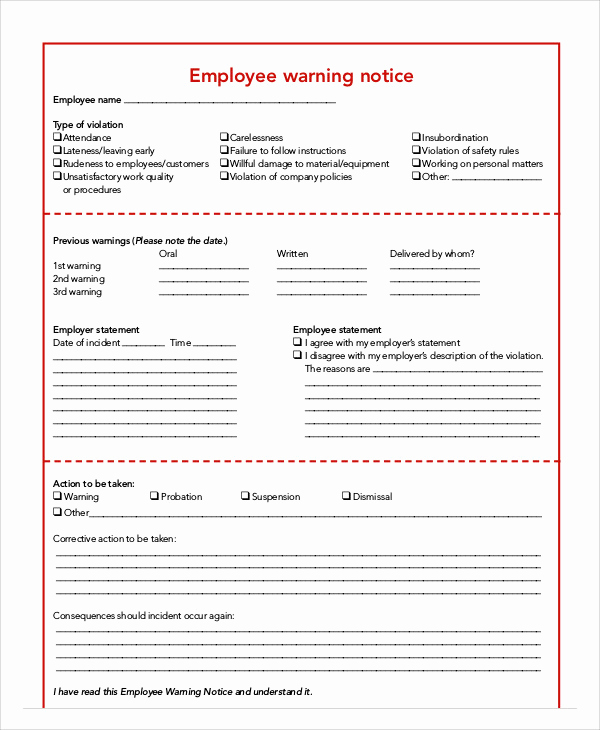 Employee Warning Notice Template Word Beautiful 7 Employee Warning Notice Templates Pdf Google Docs