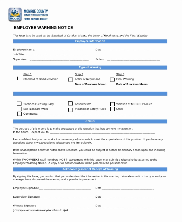 Employee Warning Notice Template Word Best Of 12 Printable Employee Warning Notice Templates Google