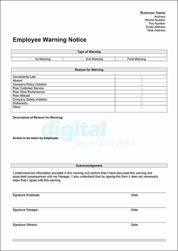 Employee Warning Notice Template Word Fresh Employee Warning Template