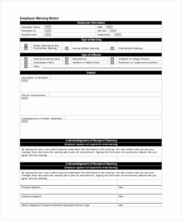 Employee Warning Notice Template Word Unique Free 10 Employee Warning Notice Samples In Google Docs