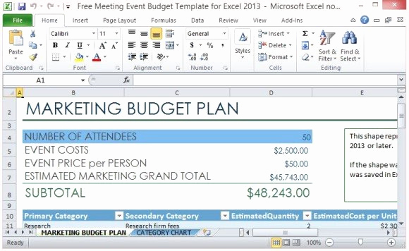 Event Budget Proposal Template Beautiful Free Meeting event Bud Template for Excel 2013