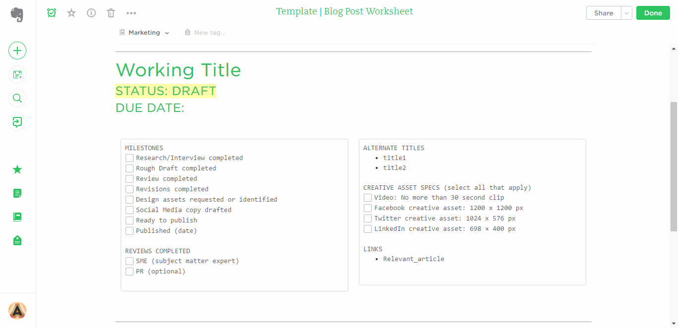 evernote templates