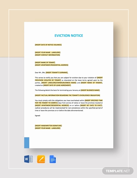 Eviction Notice Letter Template Fresh Free 10 Eviction Notice Examples &amp; Samples In Pdf