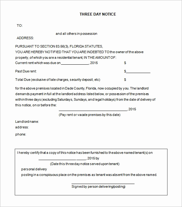 Eviction Notice Template Florida Beautiful 30 Day Eviction Notice Template