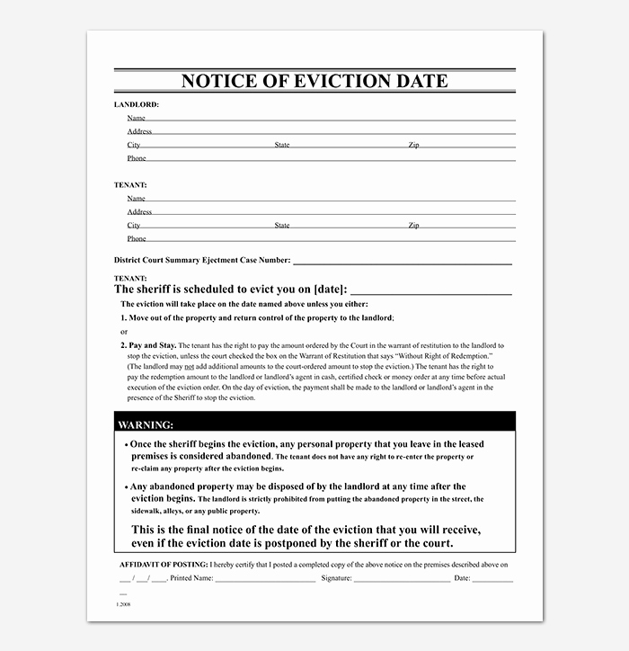 Eviction Notice Template Florida Elegant Eviction Notice 24 Sample Letters &amp; Templates