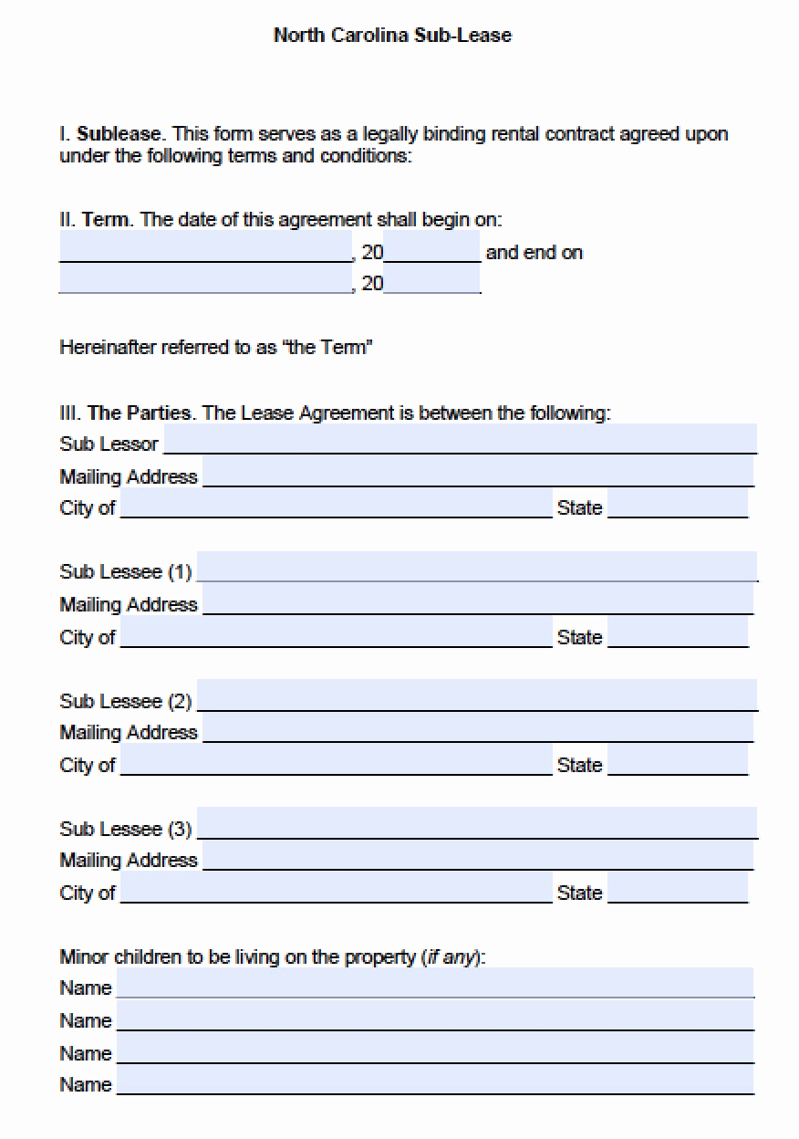 Eviction Notice Template Nc Awesome Free north Carolina Sublease Agreement Template