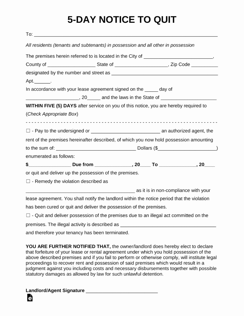 Eviction Notice Template Nc Best Of Free Five 5 Day Eviction Notice Template Pdf