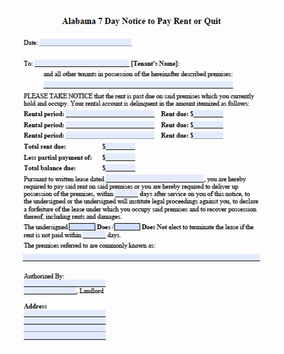 Eviction Notice Template Pdf Fresh Free Alabama Seven 7 Day Eviction Notice