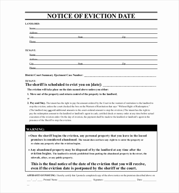 Eviction Notice Template Pdf Unique Eviction Notice Template