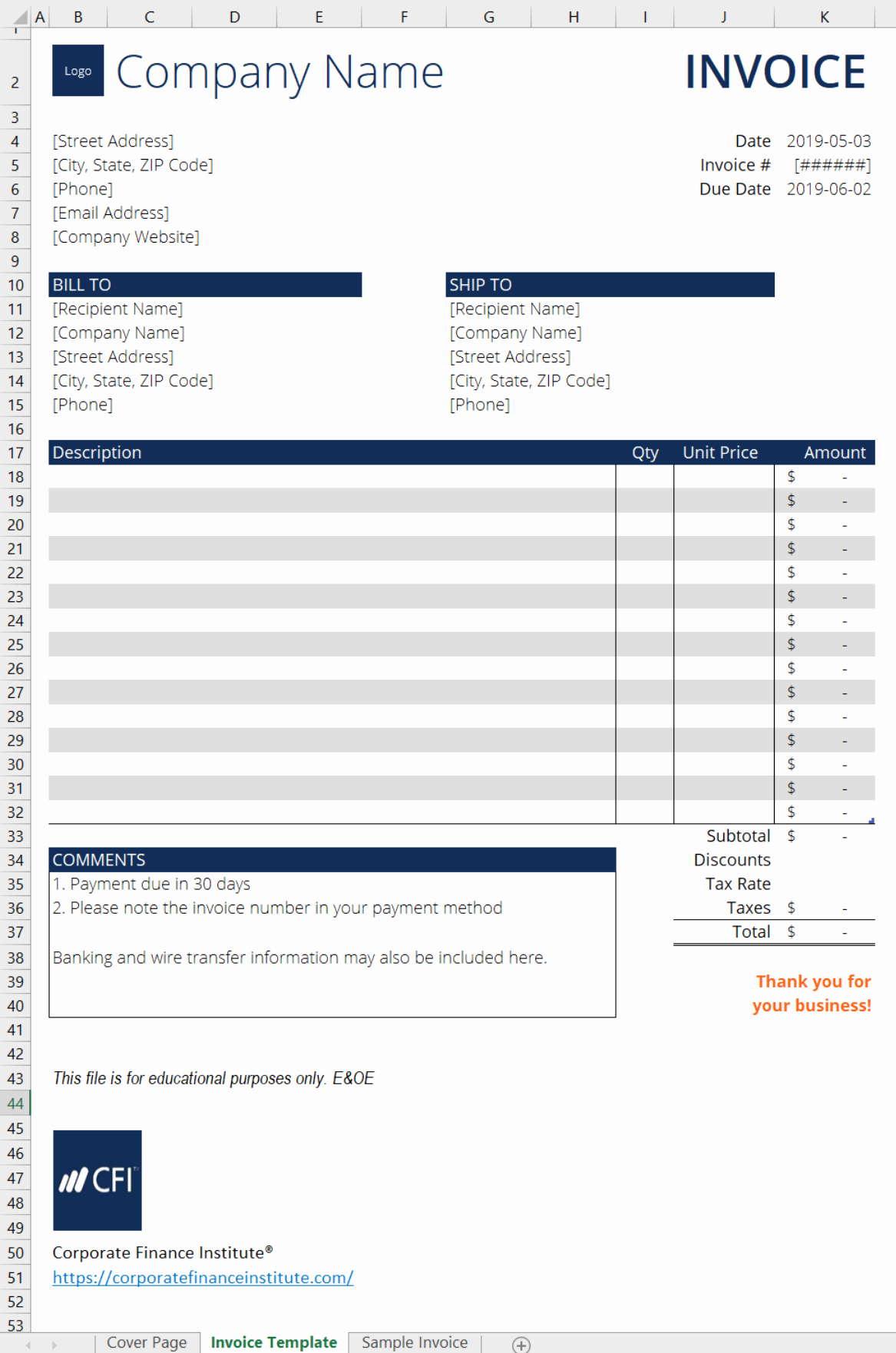 excel invoice template