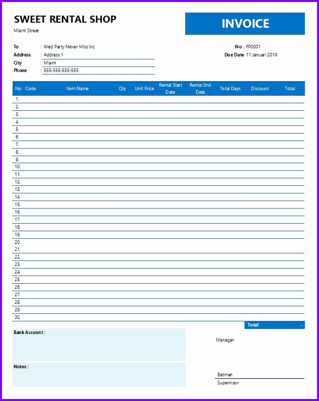 Excel Invoice Template 2003 Fresh Rental Invoice Template Exceltemplates