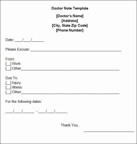 Fake Doctor Note Template Unique Doctors Note for Work In 2019