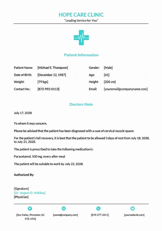 Fake Hospital Note Template Luxury 9 Best Free Doctors Note Templates for Work